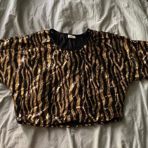 Crop Top Gold Black Zebra Top Small